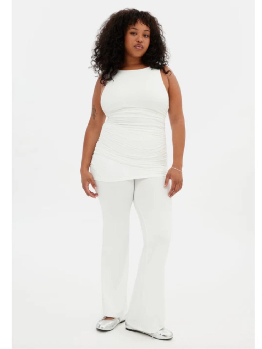 Girlfriend Collective White Paloma Skirted Wide Leg Yoga Pants Size Large